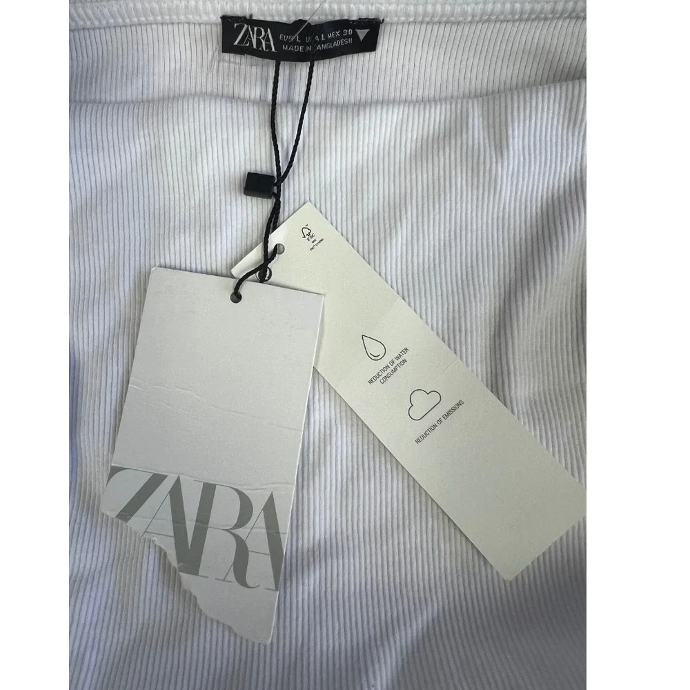ZARA White Puff Sleeve‎ Top L | Ribbed Square Neck Blouse Romantic Cottagecore